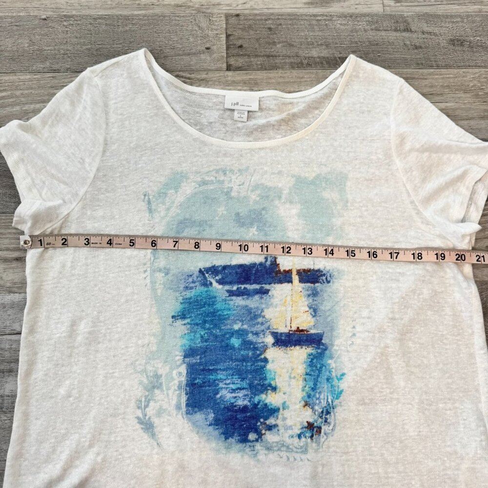 J Jill Love Linen white top sailboat graphic semi sheer large petite G29 - Picture 3 of 6